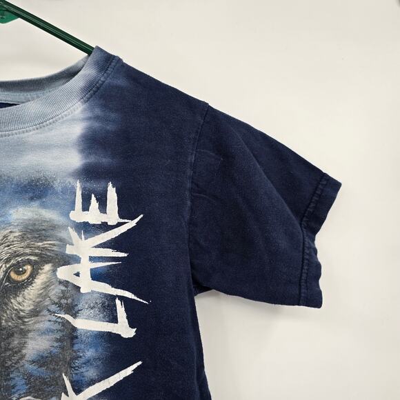 Kid U Not Vintage Youth‎ Tie Dye Wolf Graphic Black Lake T-Shirt Blue Size Small - Picture 5 of 6